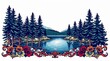 © SweGo - Elegant Traditional Tattoo-Style Print of a Crystal-Clear Lake and Majestic Firs