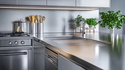 Inviting kitchen space with a pot of plants adding freshness and natural elements to the decor