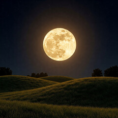 Wall Mural - full moon over the mountains. Full moon rising over hills.