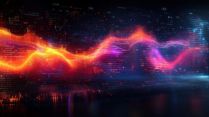 Fototapete - Digital wave representation in vivid colors creating an abstract visual display of energy flow