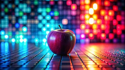 Poster - Night Pixels: Colorful Square Background with Apple - Stock Photo
