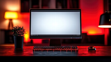 Poster - Computer monitor with a mouse on a desk in a modern workspace setting for productivity and focus
