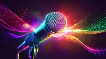 Poster - A clean vector illustration of a podcast microphone with sound waves emanating outward.