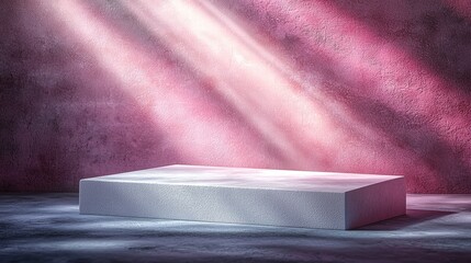 Poster - Simple white box placed on a textured concrete floor creating a minimalist and modern look