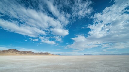 Poster - A clear blue sky with soft, fluffy white clouds spread across the horizon.