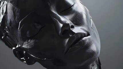 Poster - Abstract Human Face Sculpture in Shiny Black Finish with Expression