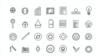 Poster - A collection of thin-stroke business icons, neatly arranged on a white background for a clean look.