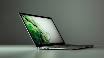 Poster - Stylish laptop open on a table surrounded by stationery and accessories in a contemporary workspace