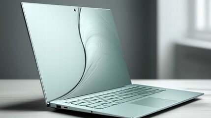 Poster - High-performance laptop on a table with accessories perfectly arranged for efficient work and study