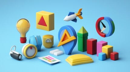 Poster - A colorful and playful collection of 3D icons, representing various aspects of business strategy.