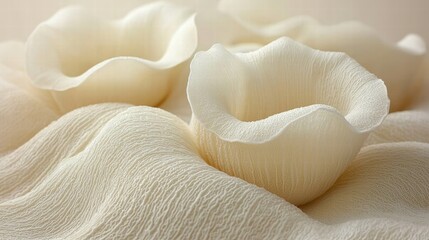 Poster - Delicate white flowers gracefully arranged on a soft white cloth creating a fresh and pure atmosphere