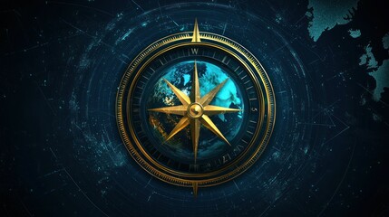 Poster - A compass illustration with a globe in the center, symbolizing global navigation.