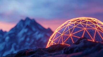 Aufkleber - Abstract Representation of a Futuristic Biosphere in an Alpine Landscape at Twilight