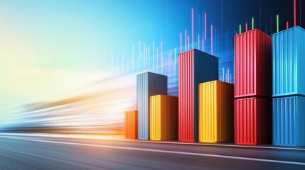 Poster - Abstract Financial Charts Merging Concepts with Shipping Containers and Data Visualization
