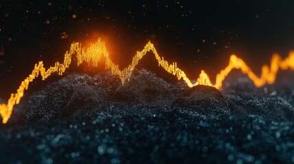 Poster - Abstract Financial Wave Pattern Illuminated with Orange and Black Background for Visual Appeal