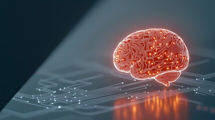 Poster - Glowing Brain Shaped Circuit Board Design Symbolizing Advanced Technology and Innovation