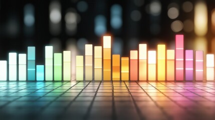 Poster - Holographic Financial Report Analyzing Tax Data with Colorful Bar Graph Visualization