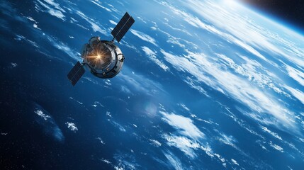 Poster - High-Tech Spacecraft Utilizing Advanced Laser Beams in Orbit Over Earth