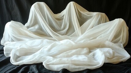 Poster - White cloth draped on a black background creating a striking contrast and elegant visual composition