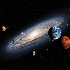 Wall Mural - planet in dark space. Astrology astronomy earth outer space solar system mars planet milky way galaxy. dark night sky with plant.