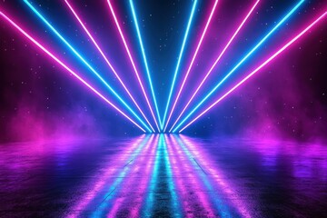 Poster - Abstract neon light beams forming a dynamic and colorful futuristic background