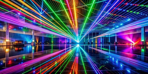 Poster - Panoramic Colorful Laser LED Lights Reflection Modern Technology Background