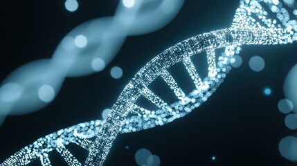 Poster - Futuristic Glowing Abstract DNA Strands in Neon Light with a Dynamic Background