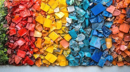 Poster - Vibrant pile of colorful paper sheets stacked together ready for creative projects and crafts