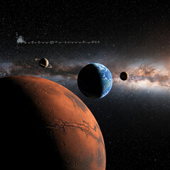 Wall Mural - planet in dark space. Astrology astronomy earth outer space solar system mars planet milky way galaxy. dark night sky with plant.