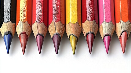 Poster - Neat row of colorful pencils arranged in order offering a creative visual for art and education
