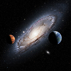 Wall Mural - planet in dark space. Astrology astronomy earth outer space solar system mars planet milky way galaxy. dark night sky with plant.