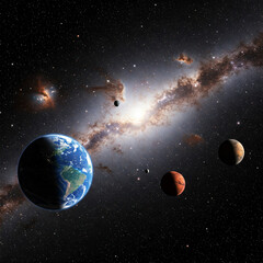 Wall Mural - planet in dark space. Astrology astronomy earth outer space solar system mars planet milky way galaxy. dark night sky with plant.