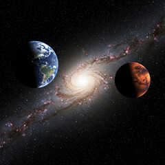 Wall Mural - planet in dark space. Astrology astronomy earth outer space solar system mars planet milky way galaxy. dark night sky with plant.