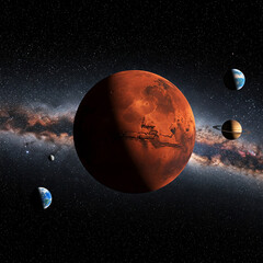Wall Mural - planet in dark space. Astrology astronomy earth outer space solar system mars planet milky way galaxy. dark night sky with plant.