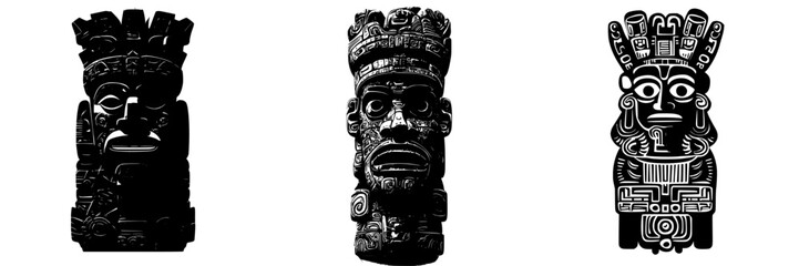 Poster - Hand-drawn vector illustrations of ancient stone carvings depicting cultural motifs and figures from a historical civilization