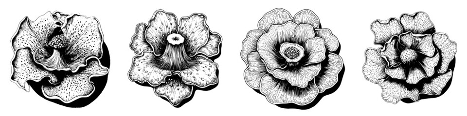 Poster - Hand-drawn vector illustration of various intricate flower designs showcasing unique details and textures