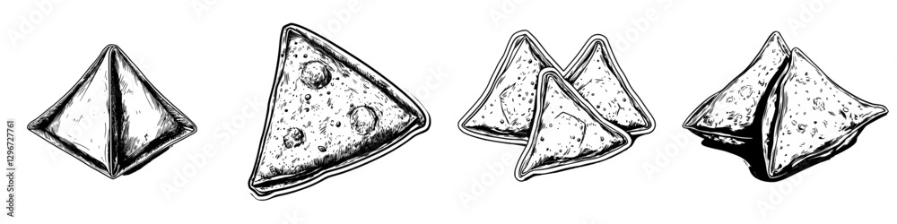 Triangular Snack Image Hand drawn vector illustration of various types of triangular snacks ...