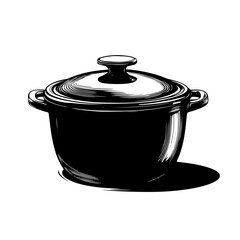 Poster - Hand drawn vector illustration of a classic cooking pot with a lid in a simple design