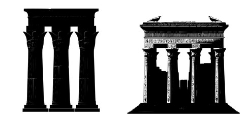 Poster - Detailed hand draw vector illustration showcasing ancient Egyptian architecture with columns and hieroglyphics