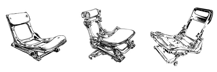 Poster - Hand-drawn vector illustration showcasing different angles of a modern chair design in a minimalist style