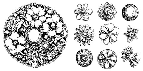 Poster - Hand drawn vector illustration of decorative floral designs featuring various shapes and embellishments