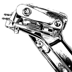 Poster - Hand drawn vector illustration of a detailed stapler highlighting its intricate design and mechanical features