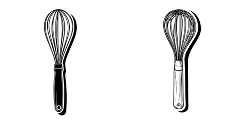 Poster - Hand drawn vector illustration of kitchen whisks on a white background with detailed design elements and shadow effects
