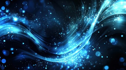 Poster - A dark blue background with abstract wave patterns and glowing elements.
