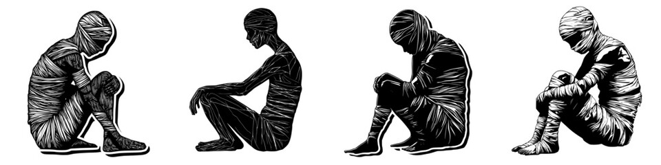 Poster - expressive hand-drawn vector illustrations featuring silhouettes of figures in various poses of cont