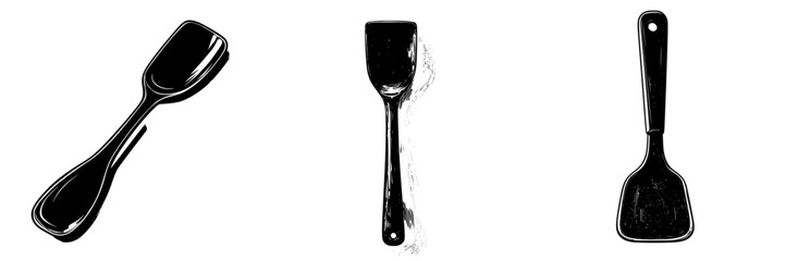 Poster - Hand drawn vector illustration of kitchen utensils including a scoop, spatula, and scoop