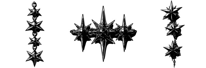 Poster - Hand drawn vector illustration of decorative star motifs with spikes and chains in a minimalist style