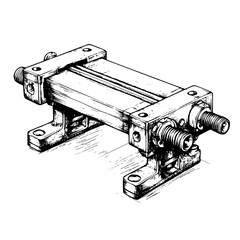 Poster - Hand drawn vector illustration of a mechanical clamp used in woodworking or metalworking applications