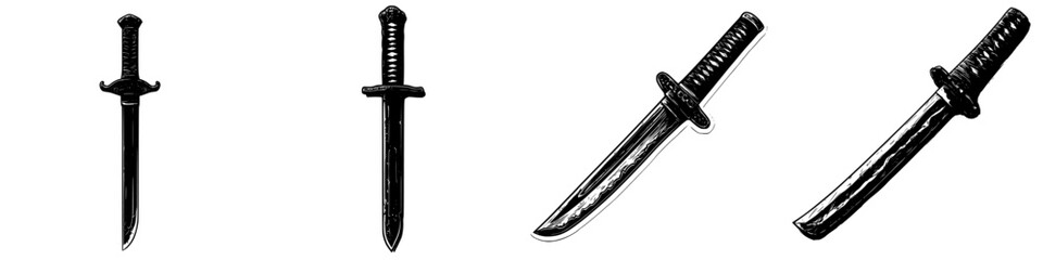 Poster - Hand drawn vector illustration of different types of knives in various styles and angles showcasing intricate details