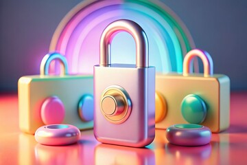Poster - Pastel 3D Lock Design: Digital Security & Privacy Concept